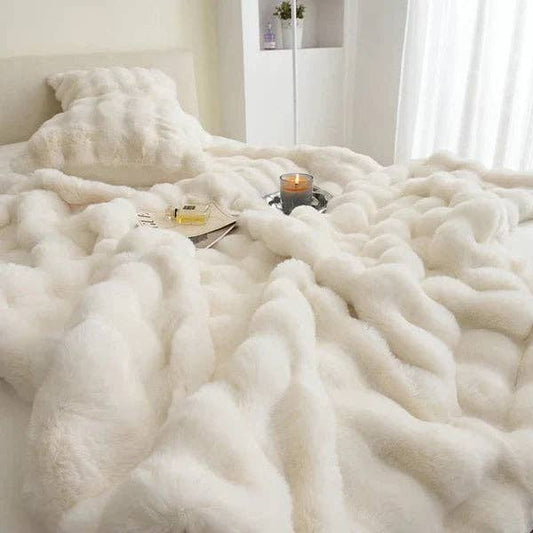 Luxe Faux Fur Throw Blanket - White