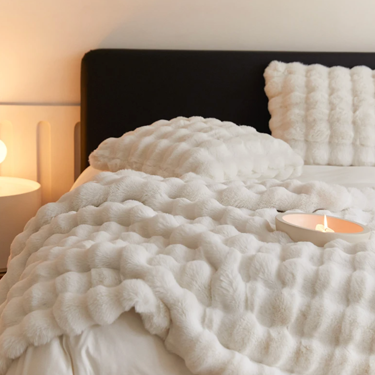 Luxe Faux Fur Throw Blanket - White